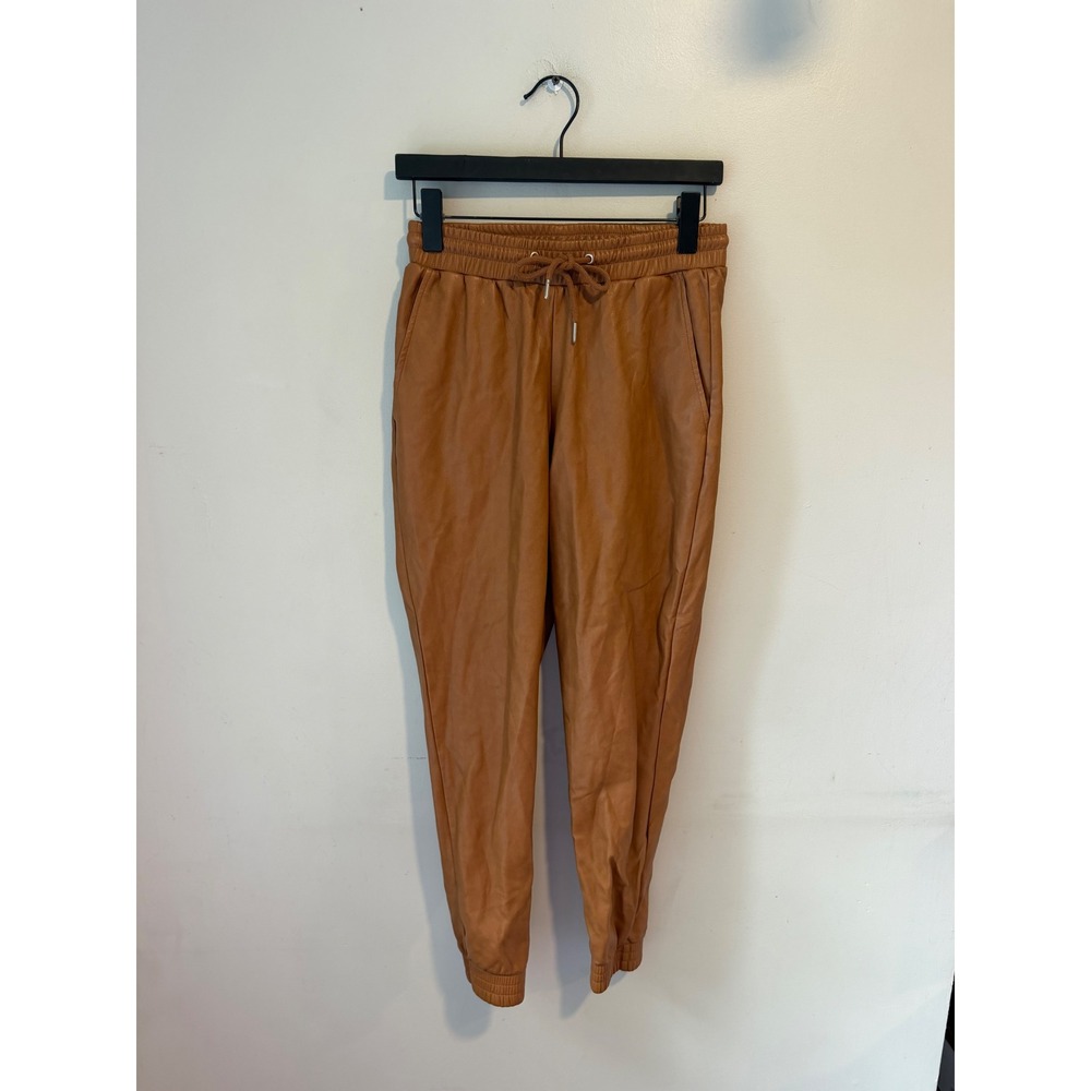 Bagatelle Collection Faux Leather Joggers Cognac Brown Elastic Waist Pants XS